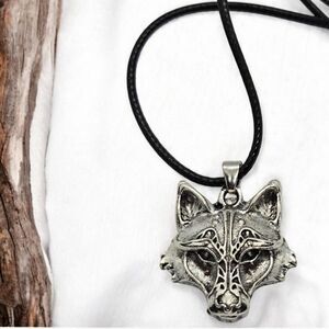 Wolf Head Pendant Nordic Viking Fenrir Corded Necklace Norse Celtic Fantasy Goth